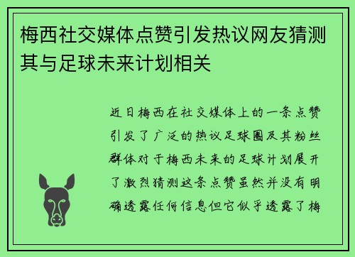 梅西社交媒体点赞引发热议网友猜测其与足球未来计划相关